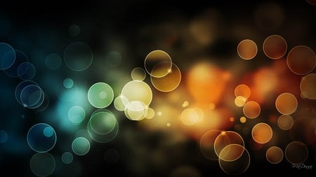 Dark Boheh - bokeh, green firefox persona, yellow, blue, circles, black, gold