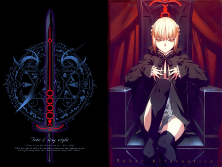 fate/stay night - blue eyes, saber, blonde hair, black