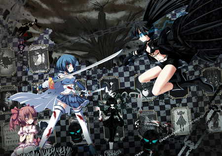 Anime - black rock shooter, anime, chain, sword, kyuubee