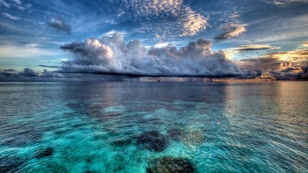 low clouds over blue waters - nature, beauty, blue, clouds, water