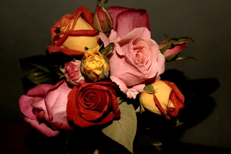 roses bouquet - red, roses, pink, beautiful, bouquet, yellow, still life