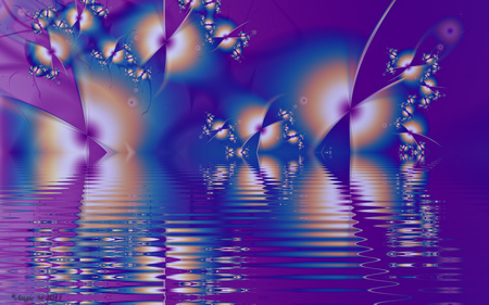 Butterfly Dreams 2 - water, blue, 2d, cg, purple, wide, 2560x1600, butterfly, lake, fractal