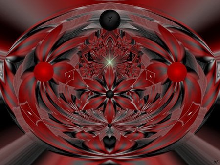 Red with a Black Heart - eye candy, collage, 3d, fractal, abstract