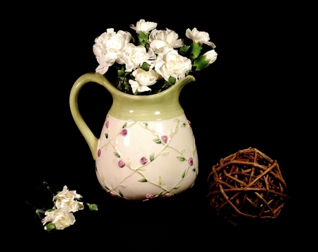 white bouquet - white, roses, beautiful, bouquet, vase, still life