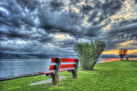 River-HDR - quiet, relax, beach, grass, walk, view, hdr, bench, nice, sky, clouds, trees, water, beautiful, photography, colors, cool, river, nature, sunset, pleasant