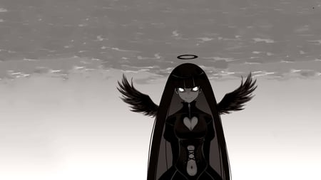 Stocking - white eyes, creepy, female, girl, long hair, wings, black hair, panty and stocking, halo, stocking, anime, angel wings, character