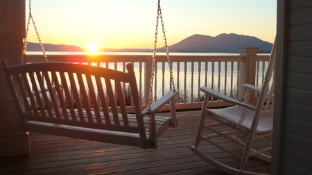 Beautiful Morning - morning, rocking chair, porch, tranquil, beautiful, swing