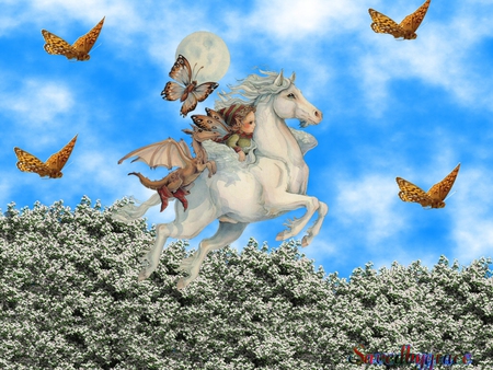 Wonderland Fantasy - fantasy, moths, fairy, horse, other