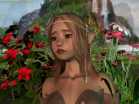 Worried by Annie Bee - flowers, waterfall, fantasy, other