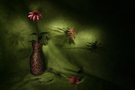 Flowers in vase - green, flowers, pink, vase