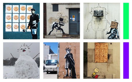 Banksy Collage - snowman, collage, graffiti, charlie, the clash, box head, art, smiley, brown, liberty, banksy