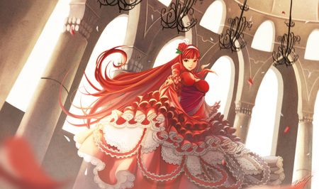 Princess - clothes, stone, anime, red, girl, hair