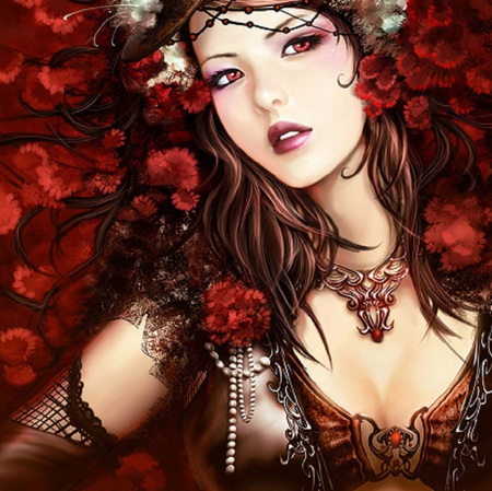 Cool Consideration - abstract, female, artwork, beautiful, necklace, flowers, fantasy, gloves