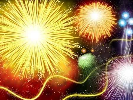 AMAZING FIREWORKS - yellow, bright, night, firework