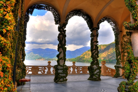 Beautiful view-HDR - nice, sky, beach, trees, terrace, photography, design, water, pleasant, villa, view, quiet, home, cool, clouds, river, architecture, hdr, house, grass, old, style, lake, mountain, luxury, beautiful, flowers