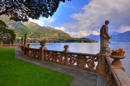 Beautiful view-HDR - quiet, grass, flowers, villa, view, old, garden, hdr, lake, nice, sky, clouds, luxury, trees, water, beautiful, photography, city, cool, architecture, river, sculptures, mountains, rocks, pleasant