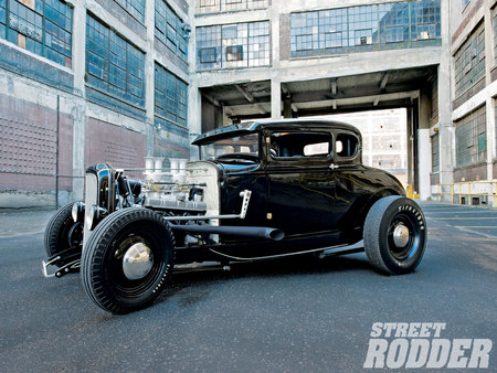 Ford Coupe - ford, pipes, black, hot rod