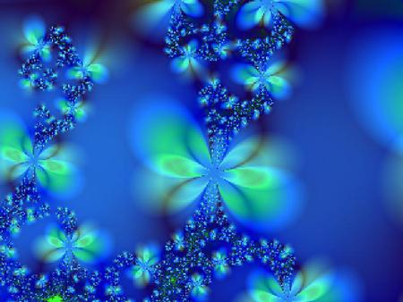 FRACTAL OF BLUE - fractal, greens, blues, flower