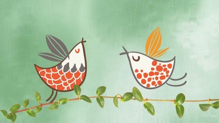 Two Spring Birds - vine, leaves, green, firefox persona, cute, spring, birds