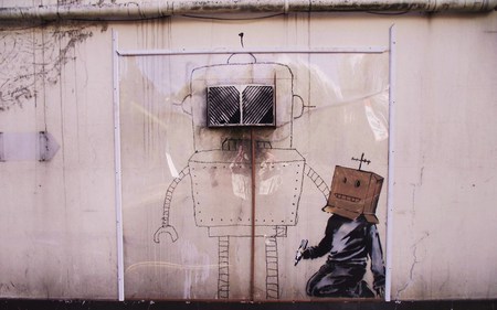 Banksy Box Head - head, banksy, graffiti, box, art, robot