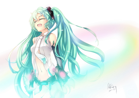 Miku Append - virtual, miku, vocaloids, song, microphone, singer, cool, pink, headphones, awesome, vocaloid, thighhighs, anime, twintail, blue, cg, singing, aqua hair, hatsune, black, cute, beautiful, girl, anime girl, white, program, aqua eyes, pretty, aqua, beauty, diva, nice, tie, idol, headset, music, hatsune miku