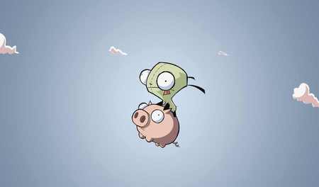 GIR FLYING ON HIS PIGGY!! - flying, adorable, cute, gir