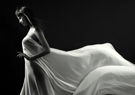 Billowing - white, woman, fabric, black