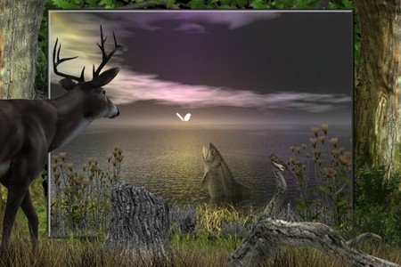 TRUE NATURE - sky, trees, water, deer, bird, nature, butterfly, forest, clouds, fish, flowers, dusk