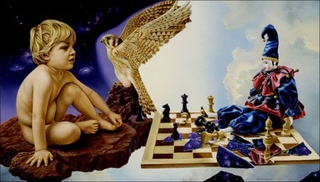 The Confrontation - chess, space, child, falcon