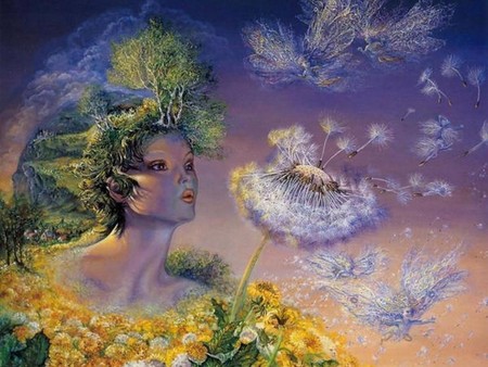 fantasy woman - flowers, fantasy, woman, 3d, color, sky