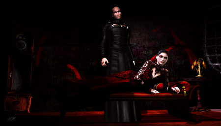 Come Into Our Parlor - male, female, vampires, bite, fangs, blood, vampire, blood sucking