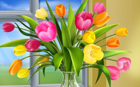 Colors of Spring - nature, yellow, pink, easter, green, color, flowers, spring