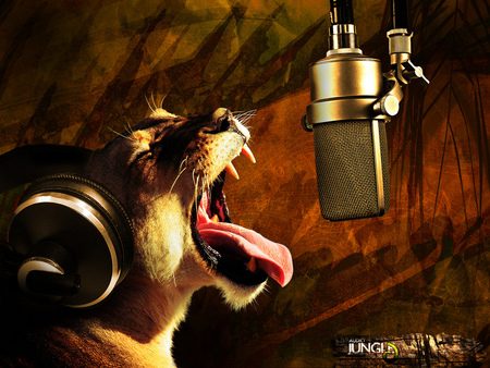 Singing Panther !!! - abstract, mic, headphone, red, photography, panther