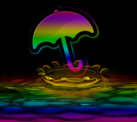 Rainbow Waters - colours, umbrella, water, rainbows, splash