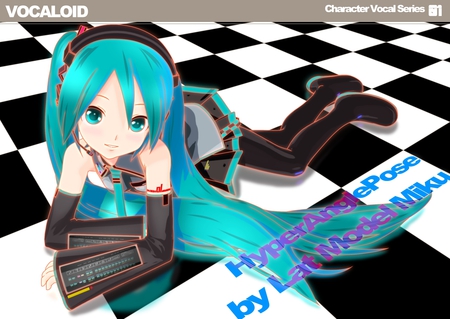 Hatsune Miku - tie, pretty, uniform, akahige, headphones, nice, program, hot, beauty, virtual, white, cute, aqua eyes, song, sexy, vocaloid, anime, twintail, hatsune miku, microphone, checkered, music, aqua, idol, anime girl, laying, skirt, beautiful, singer, girl, cool, black, miku, awesome, diva, aqua hair, hatsune, vocaloids, headset