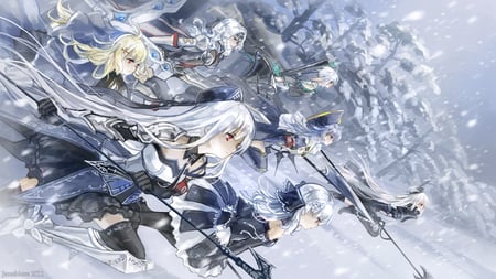 Pixiv Fantasia Snow - weapons, pixiv fantasia, white hair, snow winter, tress