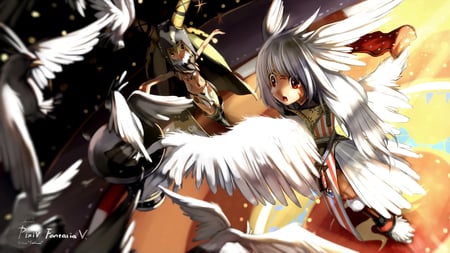 Pixiv Fantasia wings - girls, anime, wings, flying, pixiv fantasia, white hair