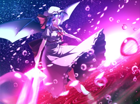 Remilia Scarlet - remilia scarlet, hat, sun, wings, va, pire, bubbles, touhou, feet, dress