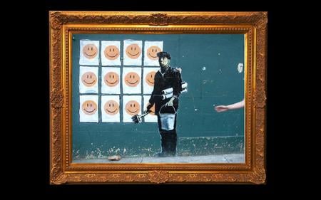 Banksy Framed Smiley - smiley, art, banksy, painter, graffiti