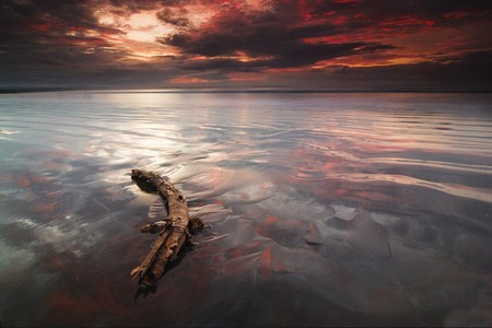 GLASS OCEAN - sky, ocean, reflection, clouds, sunset