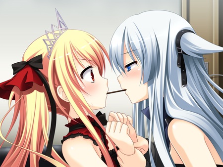 Bloody Rondo - 2 girls, gray hair, blonde hair, cat girl, red eyes, blue eyes