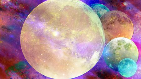 Shiney Solar System - abstract, sparkle, planet, pink, cg, glow, moons, purple, bright, glitter, galaxy