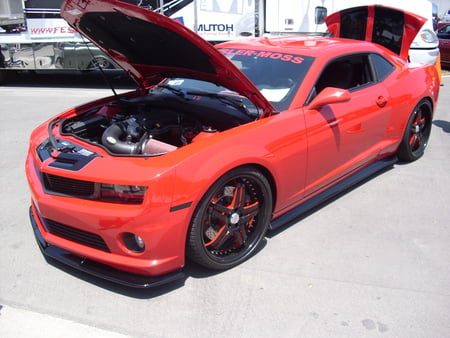 NEW CHEVY CAMARO - red, cool, auto, chevy, hot, camaro, chevrolet, show, car, outside, new, orange