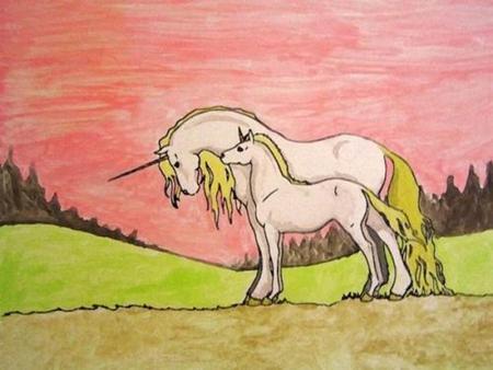 sunset_unicorn - fantasy, drawing, sunset, unicorn