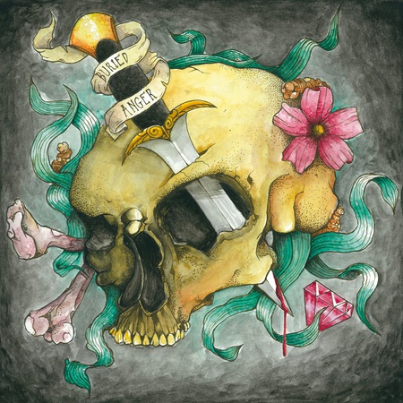 Buried Anger - skull, dagger, abstract, artwork, scroll, flowers, fantasy