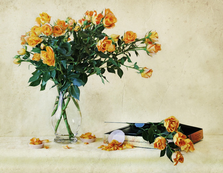 Yellow roses - flowers, vase, roses, yellow roses, photography, chocolate, beauty