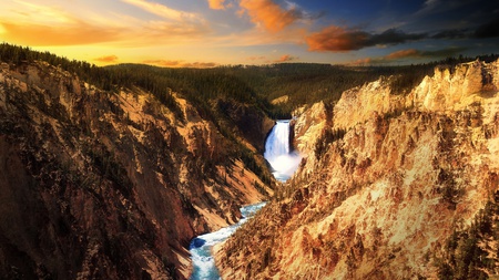 Yellowstone Waterfall - lanscape, nature, waterfall, yellowstone