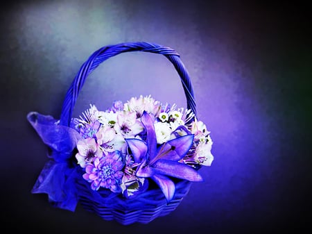 Blue - nature, basket, flowers, blue