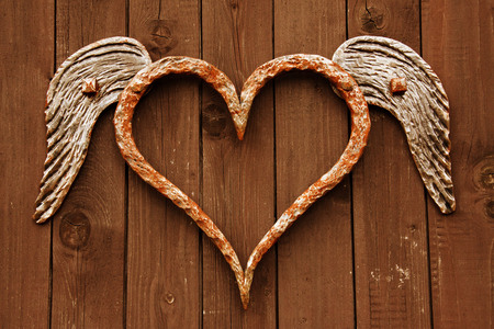 Rusty Heart - wood, winged, rusty, door, heart, wings, texture, iron