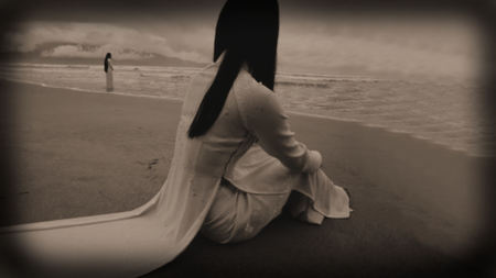 Lost Without You - sad, beach, sepia, lost, photoshop, friendship, black and white, love